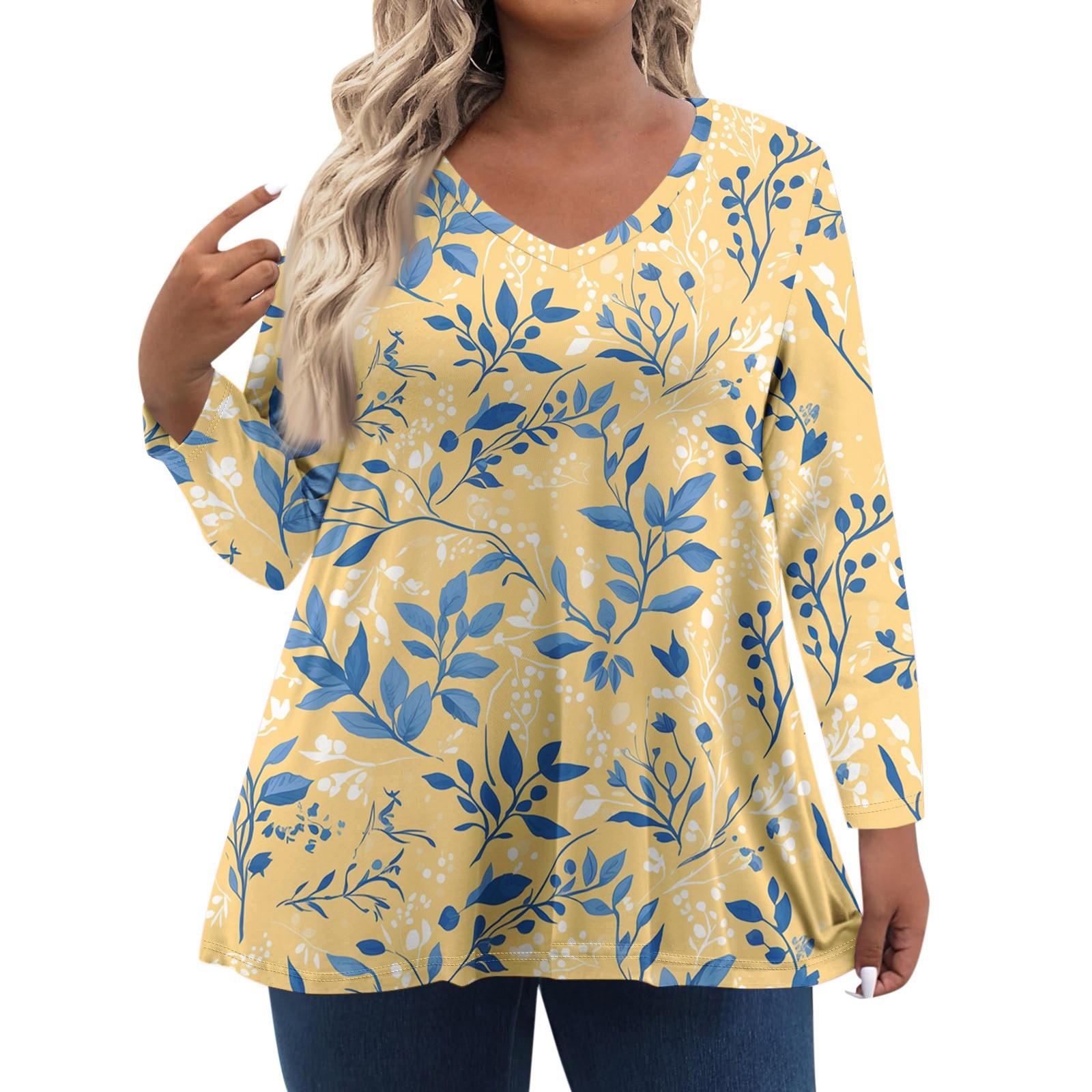 

Women s Fashionable Casual Long Sleeved Plus Size Floral Print Top Plus Size Floral Print Top XL жовтий