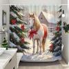 White Snowman Christmas Shower Curtains Christmas Gift Blue Forest Deer Rustic Cottage Washable Home Bath Curtain Bathroom Decor