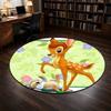 Round Rug Bambi Fawn Dancing with Thumper Rabbit Wildflowers Green Leaf Background Cartoon Living Room Decor