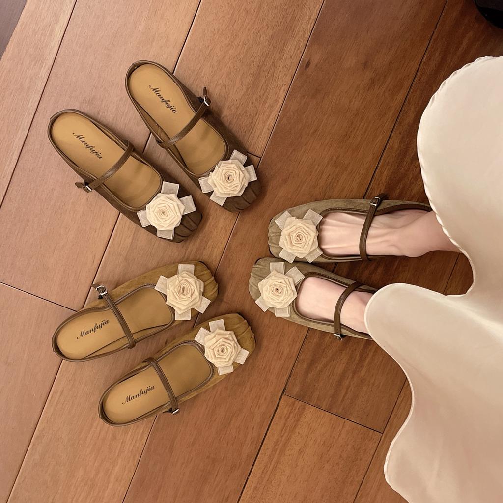 Baotou Half Slippers Women's Autumn Wear New Flower Flat Shoes