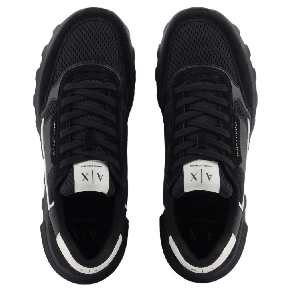 Armani Exchange Leather Lace-Up Thick Sole Mesh Splicing Sneakers 3.6cm Low Top Casual Shoes Men sneakers Black XM002197AF17447MC024