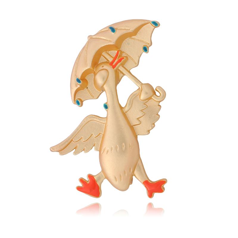 

Vintage Taking Umbrella Duck Brooches For Women Unisex 2-Color Happy Walking Duck Animal Party Casual Brooch Pin Gifts золотий