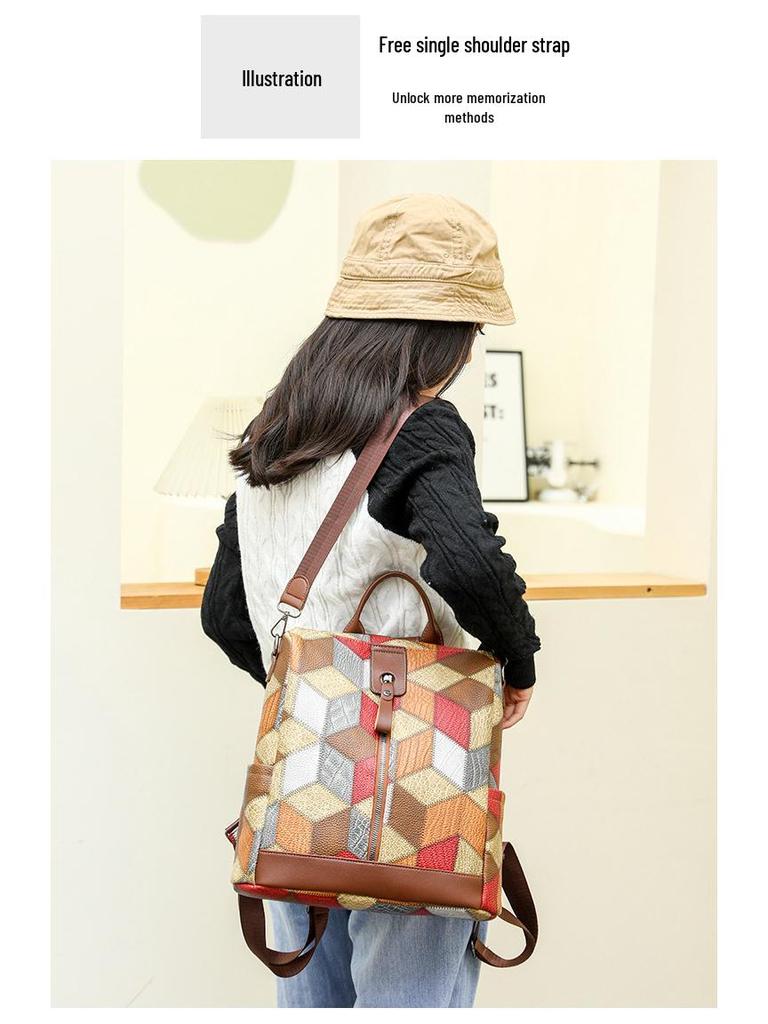 Trendy Women's Anti-Theft Colorblock Backpack - Large Capacity for Travel