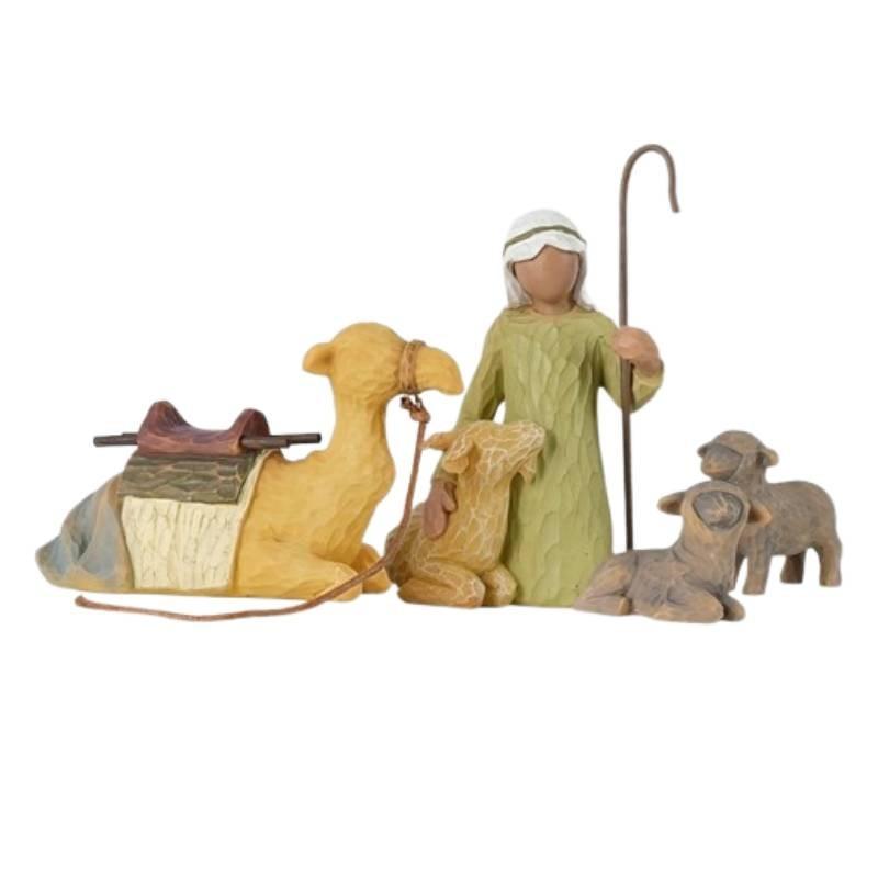 Willow Hand Tree Painted Sculpted Figures Shepherd Stable Animals Ornaments Toy