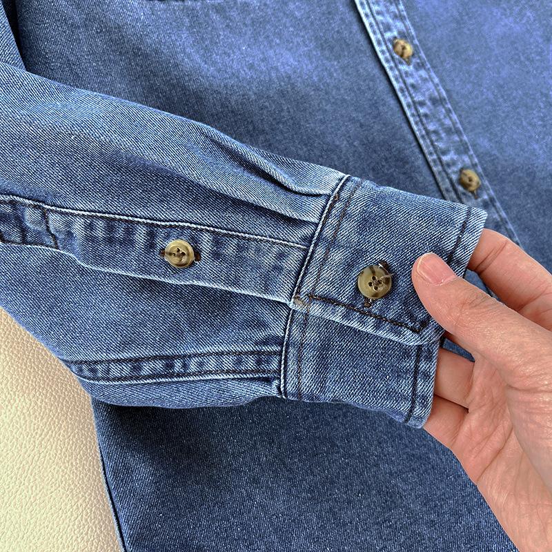 Unisex Washed Denim Long-Sleeve Loose Shirt, Casual Spring/Autumn Outerwear