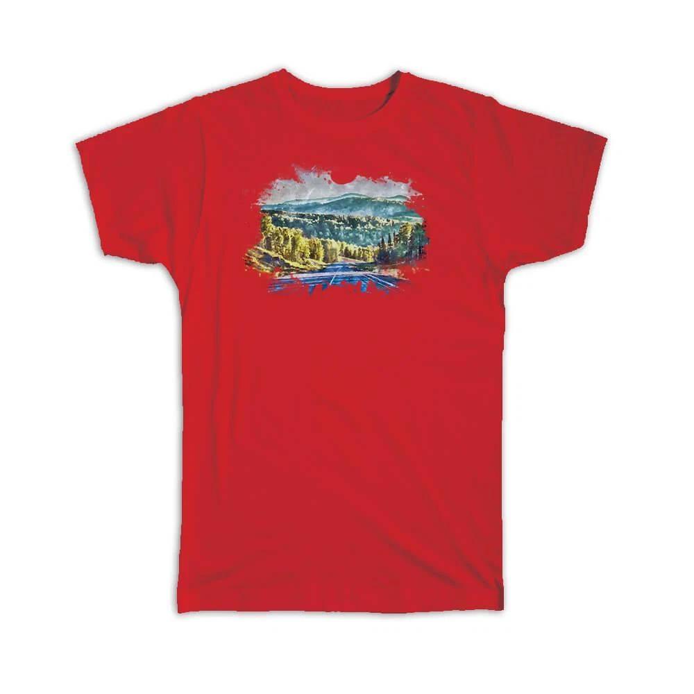 Gift T-Shirt : Watercolor Scenary Road Trees Frame S