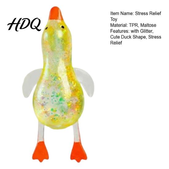 Portable Stress Ball Transparent Glitter Duck Squeeze Toy, Mini Anxiety Relief Toy Sensory Slow Rising Animal Shape