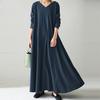 Autumn Winter Women Long Dress Solid Color V Neck Long Sleeves Streetwear