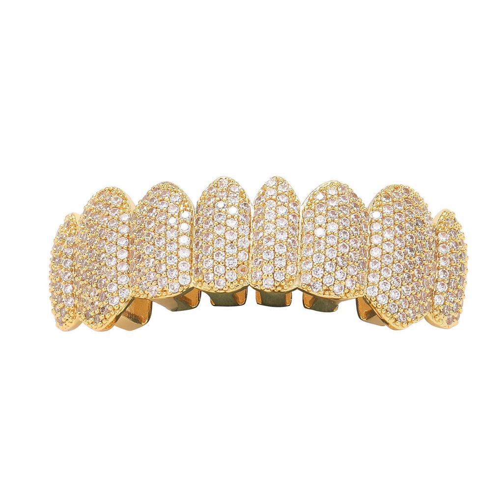 Exaggerated Trendy Hip Hop Fangs: Gold Zirconia Eight-Tooth Braces