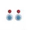 Retro Hong Kong Style Red & Blue Geometric Round Disc Earrings - Light Luxury, High-End Unique Fashion Design, Exaggerated Style.