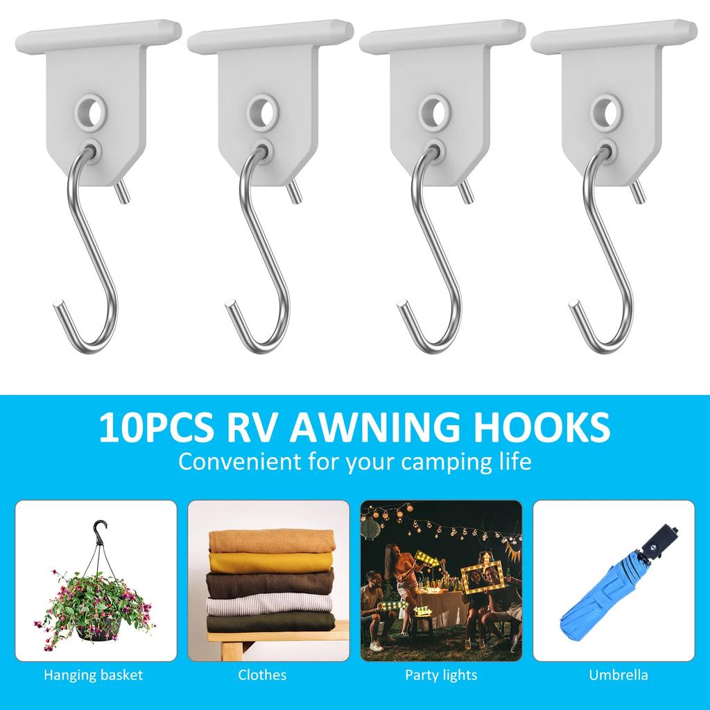 10Pcs S-Shaped Sturdy Metal Awning Hooks for RV Camping Outdoor Camper Hanging Accessories Party Light Hangers And Hat Racks