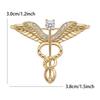 Lapel Brooch Accessory with Clear Stone Caduceus Shape, Copper Pin for Jacket, Scarf and Collar Outfit Wear Styling
