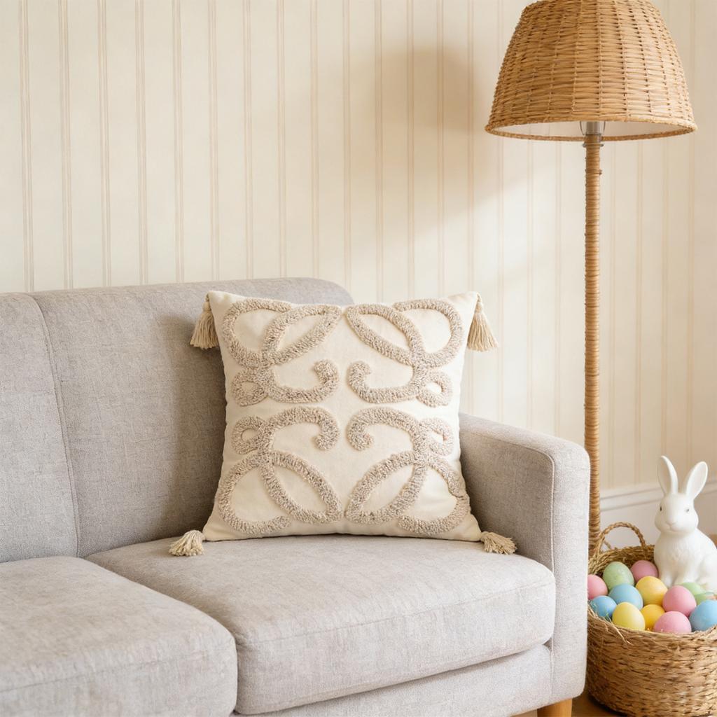Easter Bunny 3d Embroidered Tufted Pillowcase For Living Room And Bedroom, Removable And Washable Pillowcase