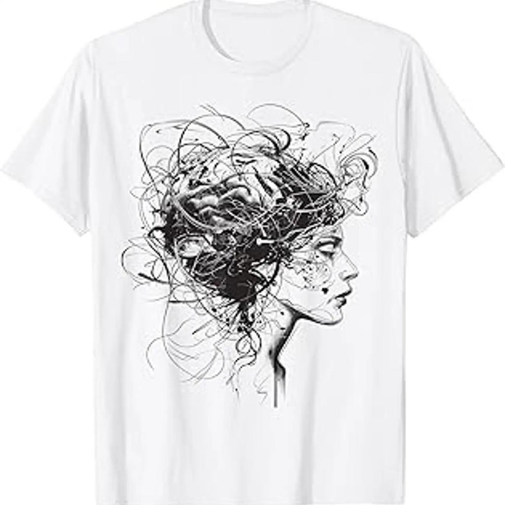 Unisex Face Art Drawing Huunisex Abstract T Shirt Vintage Unisex Streetwear Stylish Versatile Comfortable Stretched Soft