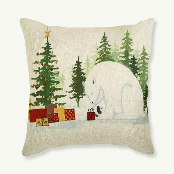 Christmas Santa Claus Throw Pillow Case For Indoor Decoration Christmas Tree Cute Bear Print Linen Sofa Cushion Cover Pillowcase