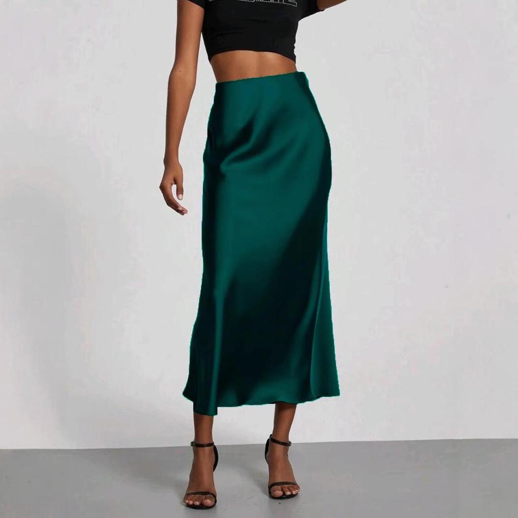 Elegant Satin Midi Skirt - Slim Fit, European Style