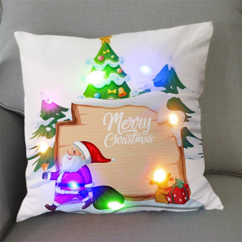 1Pc Christmas Led Pillow Case Size 45X45Cm40X40Cm Santa Claus Printed Christmas Pillow Covers For Christmas Decorations
