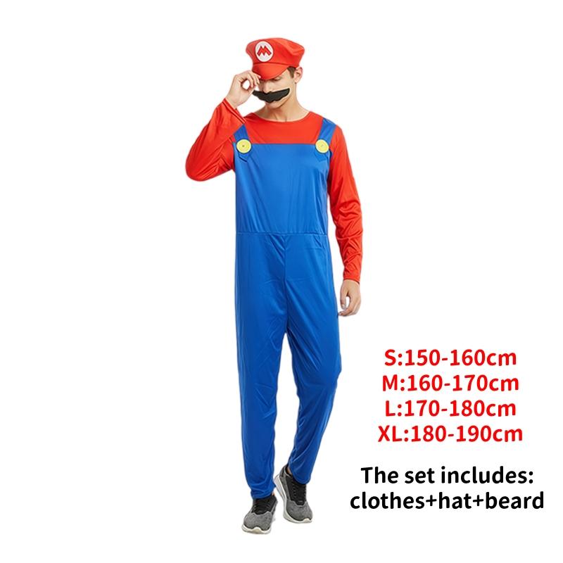Anime Super Mario Bros Costume Jumpsuit Mario Luigi Cosplay Costume Hat Beard Suit Halloween Costumes For Adult