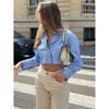 Women's Collar and Exposed Navel Shirt Solid Lapel Short Navel Shirts Women