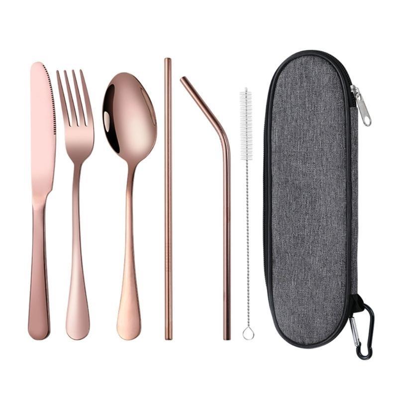 652F Lightweight Camping Cutlery Set Stainless Steel Fork Spoon Chopsticks Reusable Outdoor Flatware Dishwasher Safe