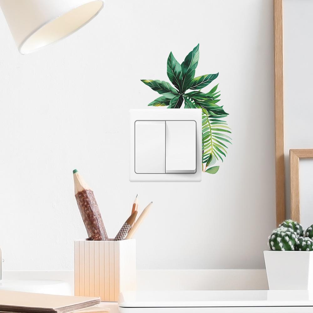 Fun-kg54 Tropical Green Plant Leaf Switch Affixed To The Living Room Porch Home Beautification Wall Sticker