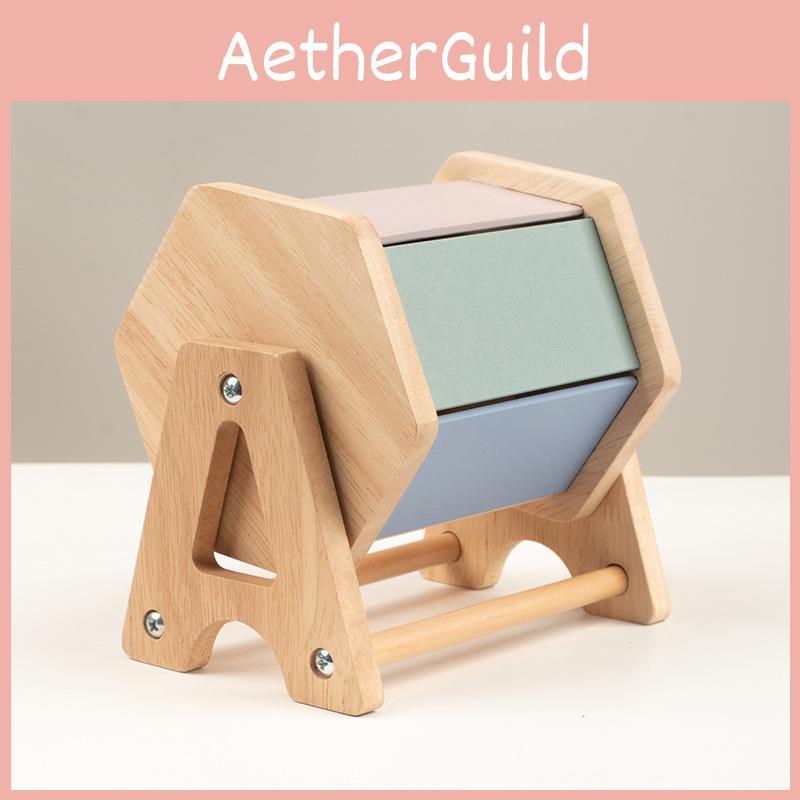 Montessori Wooden Drawer Box With Textile Drum For Early Childhood Learning Development