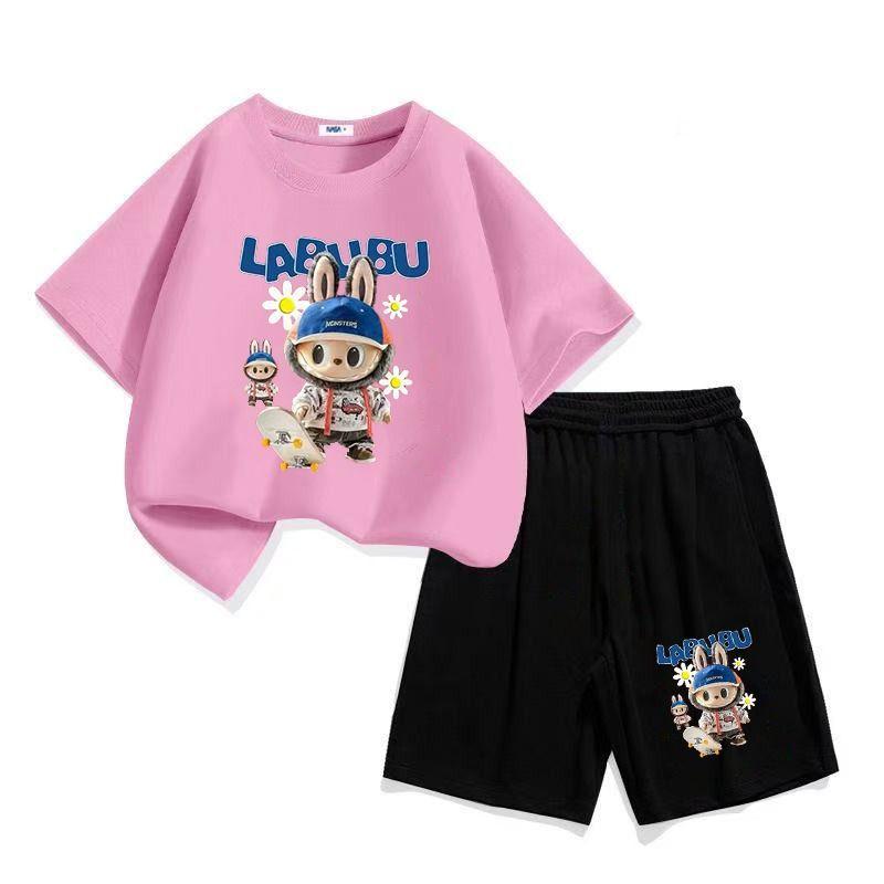 Summer LBB Cartoon Printed Fashionable Short-sleeved Children's Casual Two-piece Set