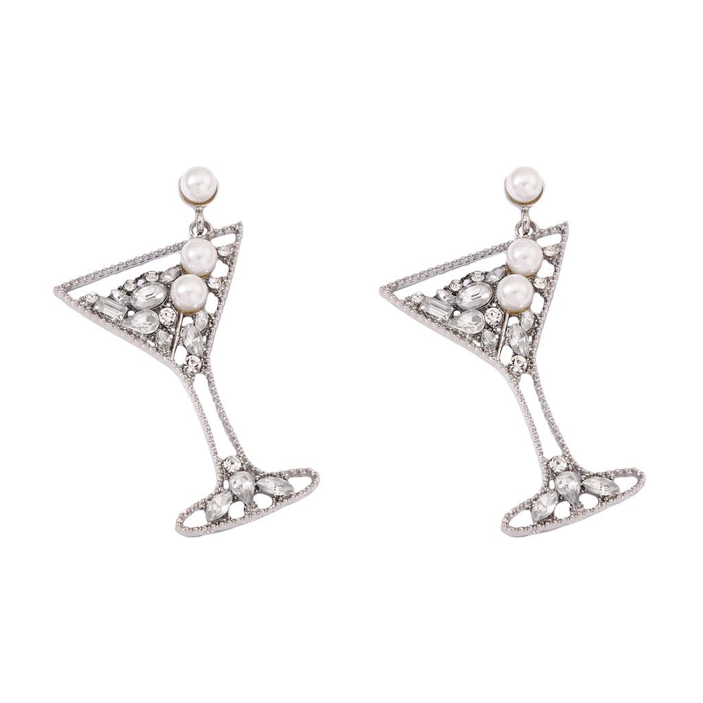 Wine glass series pearl-encrusted diamond hollow alloy earrings fashion creative versatile temperament earrings