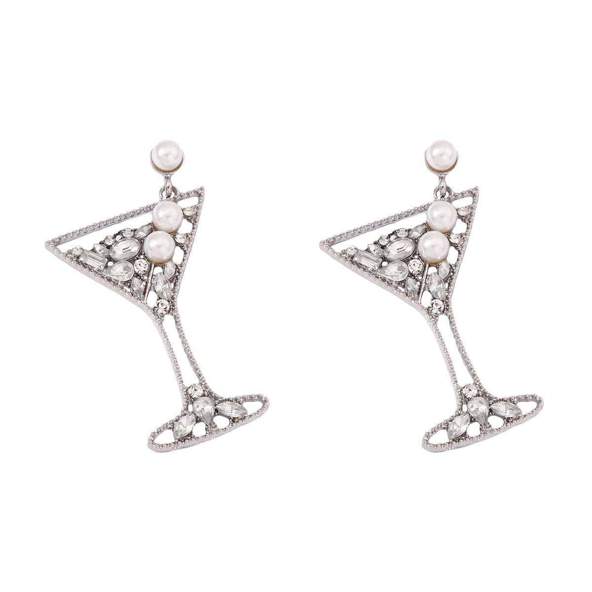

Wine glass series pearl-encrusted diamond hollow alloy earrings fashion creative versatile temperament earrings