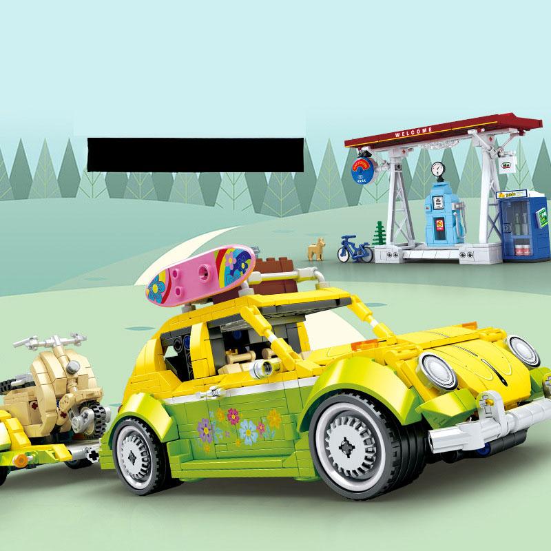 1409 bucăți Tehnic Beetle Wagon Blocuri de construcție Mașini de picnic turistic Remorcă Tractor RV Set Model de vehicul Cărămizi Jucării pentru cadou pentru copii