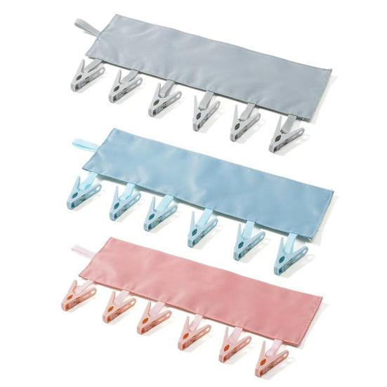 Folding Clothes Hanger Clips Towel Drying Rack Strong Load-bearing Fastener Tape Design Sock Underwear Hanger with 6 Clips
