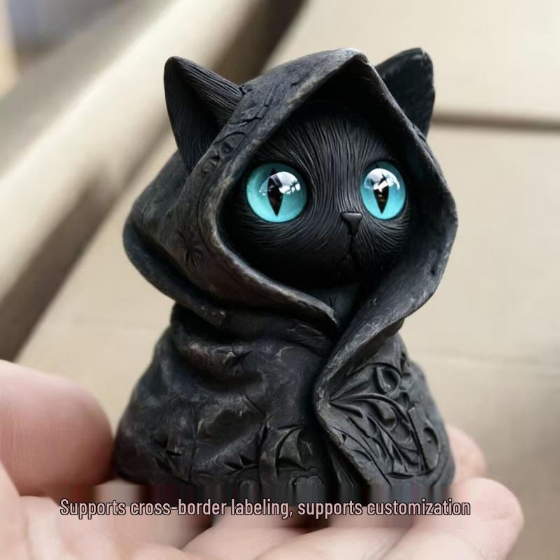 Mysterious Hooded Gothic Black Cat Figurine