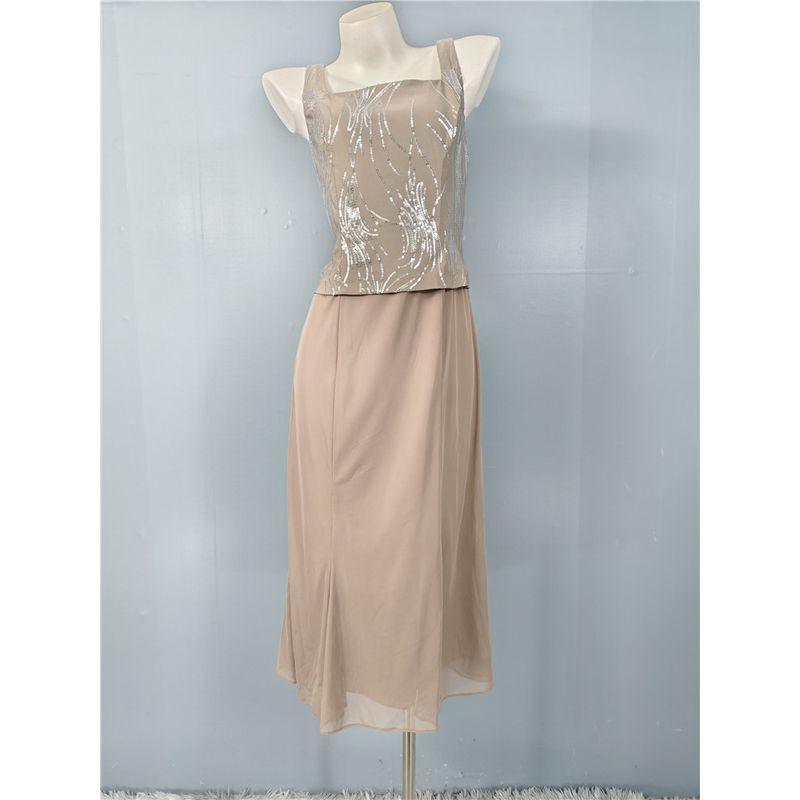 

Export Orders, High Quality, Beautiful Texture, Sequin Shiny Patchwork Dress, Birthday Party Dress, Fake Two-Piece plus Size CAMEL 18