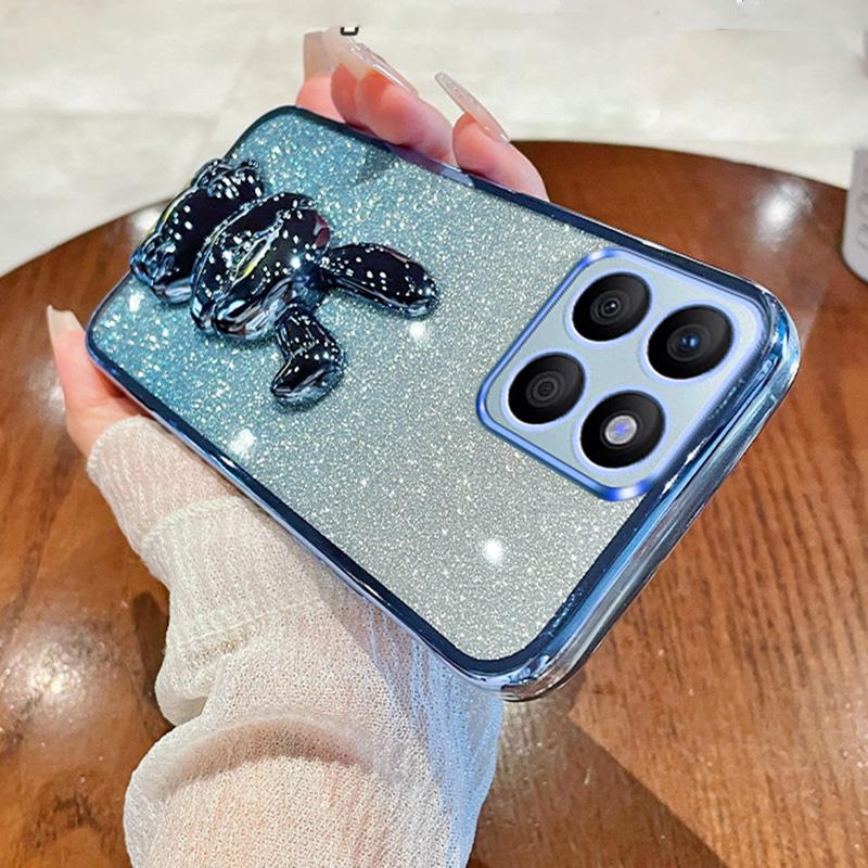 

For Honor X8b 4G Kickstand Case Cute Rabbit Shockproof Slim Phone Cover Silver