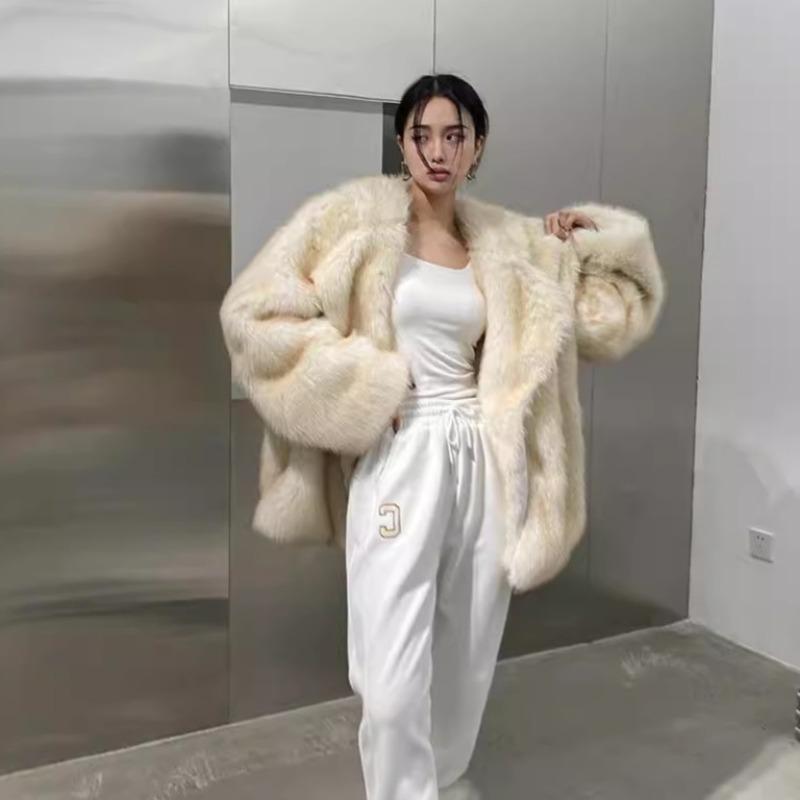 New imitation fur coat autumn and winter large lapel thickened fox fur coat medium and long environmentally friendly fur coat