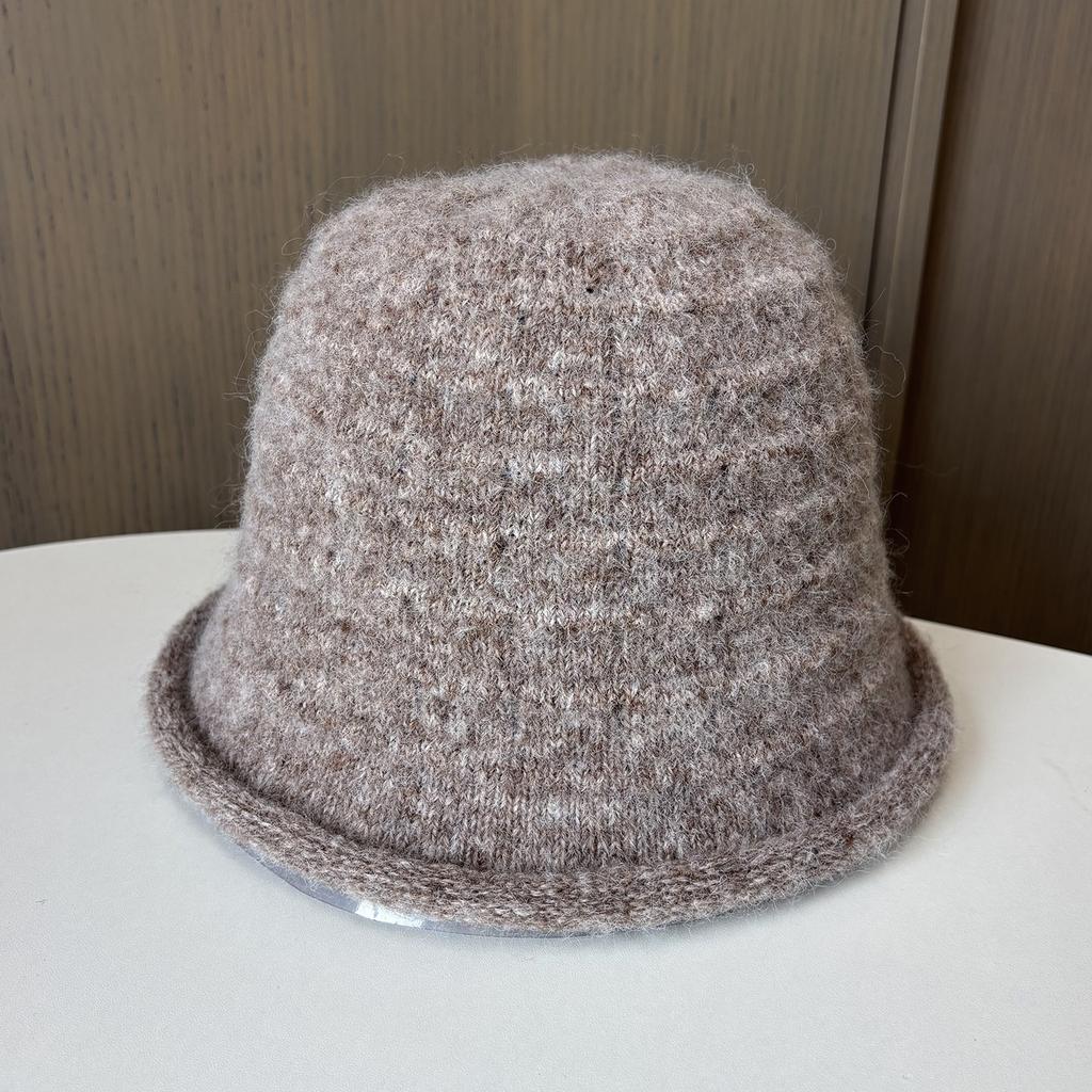Soft Waxy Crimped Bucket Hat Women Travel Show Face Small Warm Knitted Hat Casual Versatile Bucket Hat