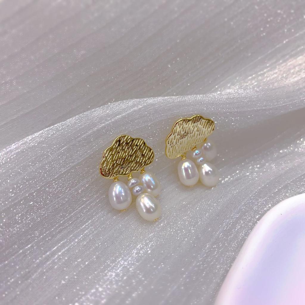 Clouds and Rain Clouds Natural Freshwater Pearl Niche New Chinese Style Retro Versatile Tassel Design Women's Earrings
