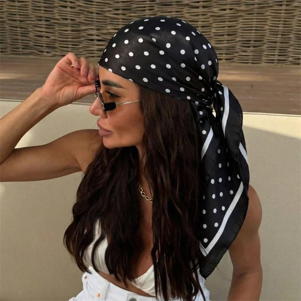 Printed Small Square Scarf Geometric Shape Hair Scarf Elegant Polka Dot Silk Scarf Women