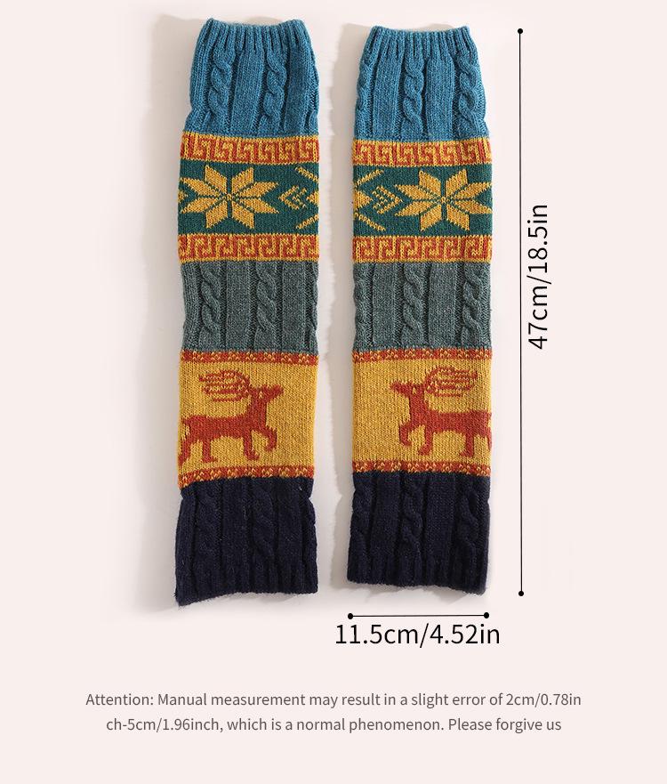 Reindeer Snowflake Knit Leg Warmers: Cozy Wool Knee Pads & Scrunch Socks for Autumn/Winter