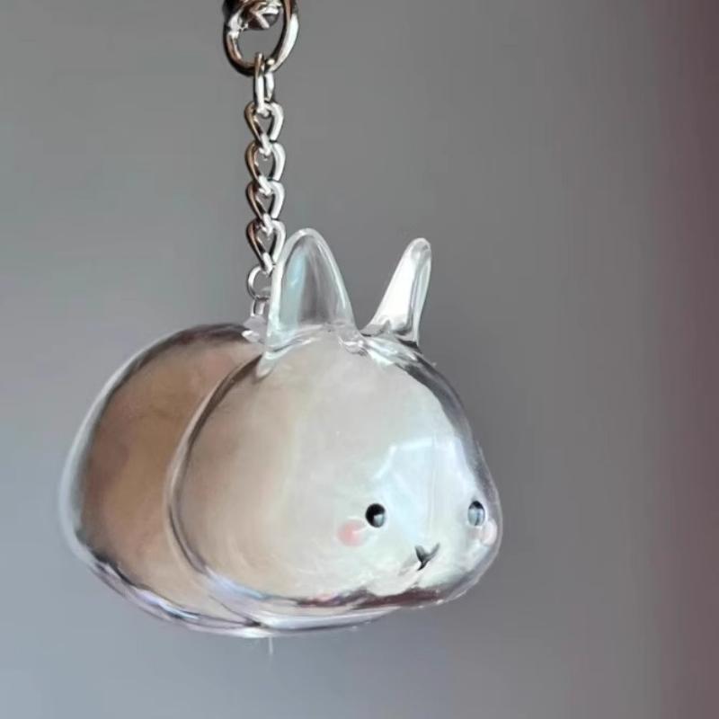Scatola Trasparente per Ricordi di Pelo di Animale Cartone Animato Portachiavi Organizzatore in Pelliccia di Animale Carino Coniglio Portachiavi Ciondolo Borsa Souvenir per Animali