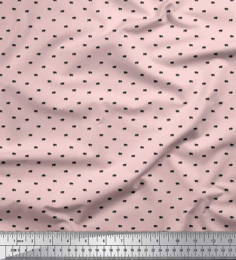 Soimoi Pink Poly Crepe Fabric Bull Animal Print Sewing Fabric metre 42 Inch