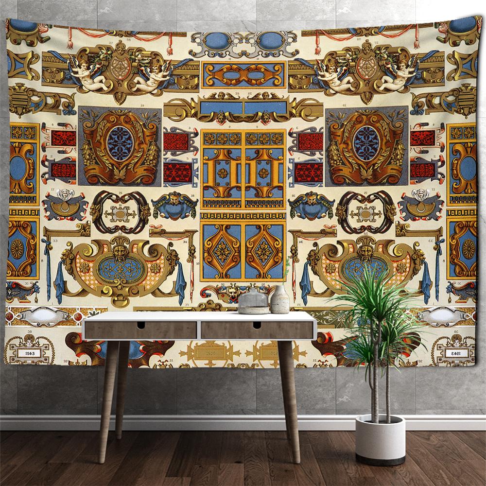 Tapiz de pared con patrón vintage europeo, estilo bohemio, psicodélico, brujería, mandala, arte, fondo, tela, decoración del hogar