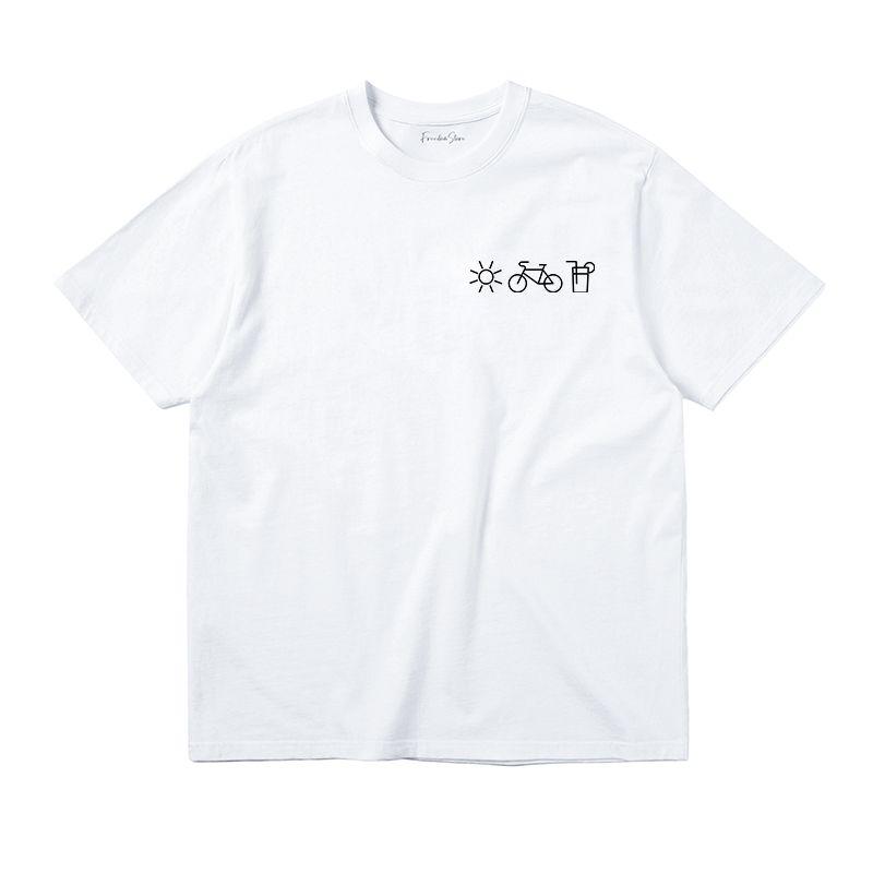 Beautiful Day Niche Style Retro Line Cartoon Print Casual Loose-Fitting Pure Cotton Short Sleeves T-shirt for Women