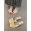 Yellow cool slippers are worn outside the summer new mid-heel square head with skirt cool slippers.