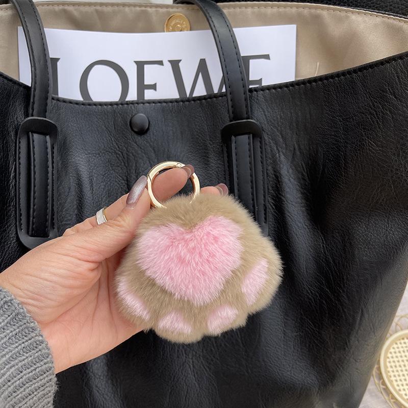 Real Fur Kitten Paw Charm - Plush Rabbit Fur Keychain & Bag Pendant