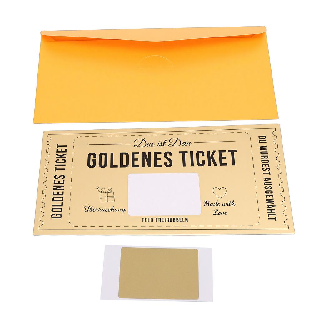 Golden Reveal Ticket with Envelope and Covering Film Scratch Off Surprise Card for Birthday Anniversary Gift
