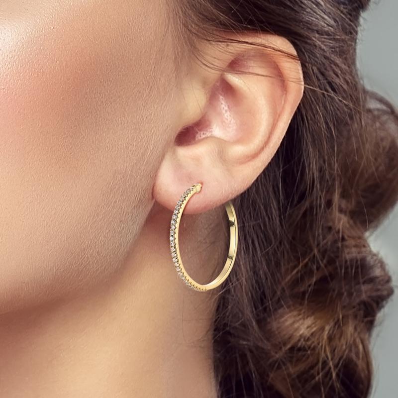 Original 925 Sterling Silver Zircon Circle Gold Big Hoop Earrings For Women Vintage Elegant Jewelry Gift