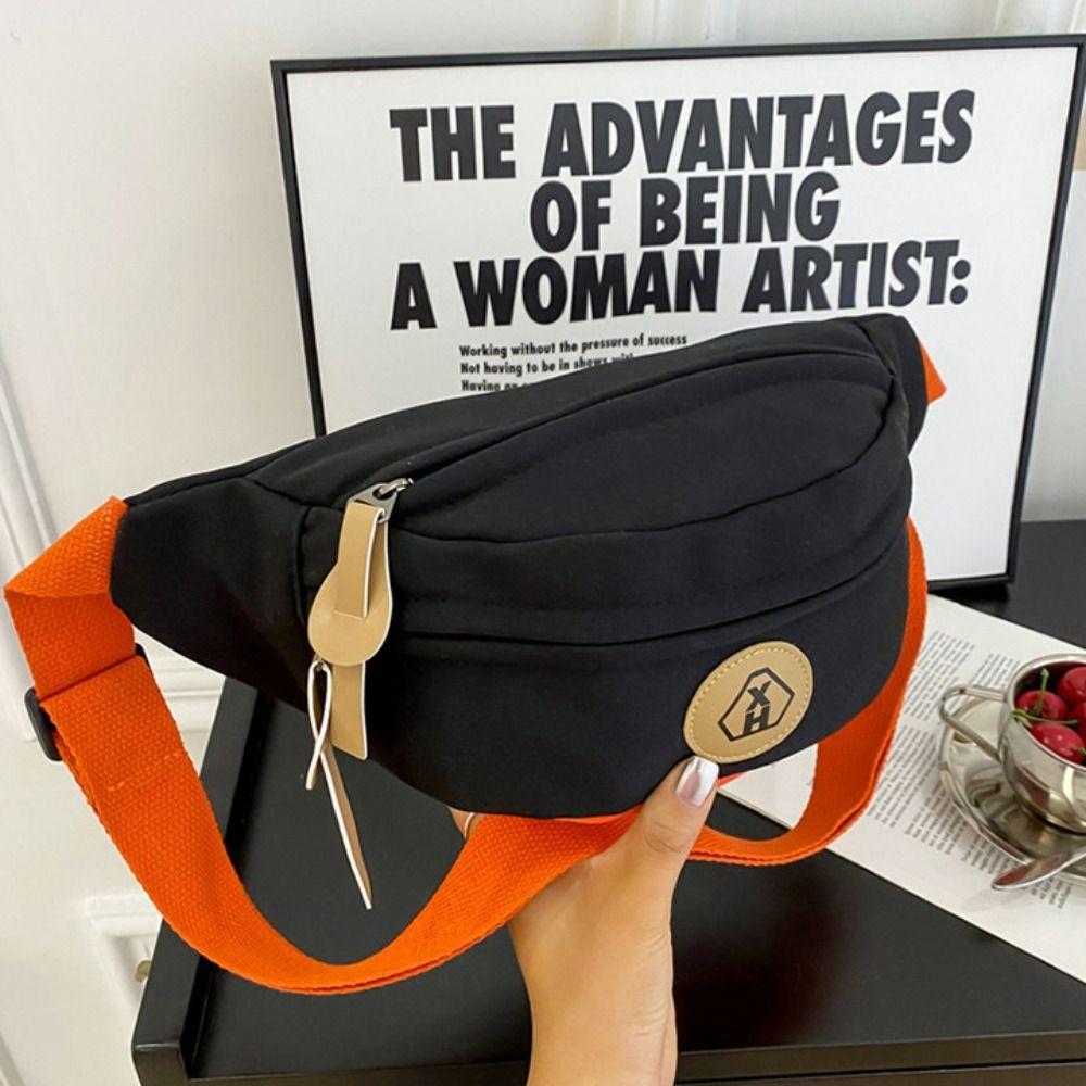 Solid Color Canvas Crossbody Bag Harajuku Waist Bag Fashion Canvas Chest Bag Sports