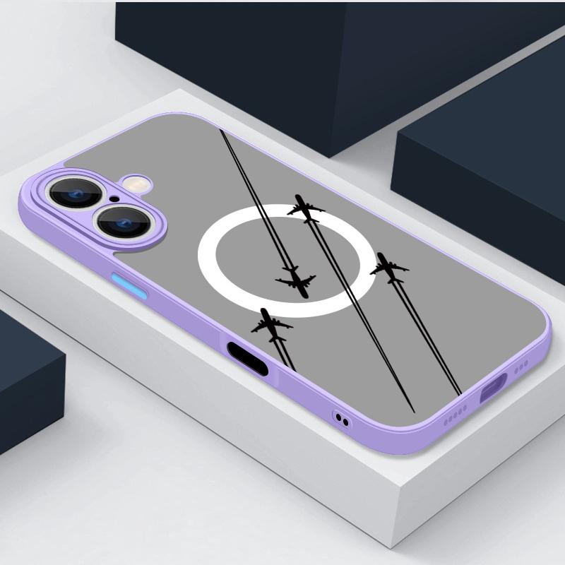Aircraft Route Pattern Clear Matte for Magsafe Phone Case For iPhone 16 Pro Max 15 Pro 14 Plus 13 12 11 8 7 Lens Protection Shockproof Magnetic Cover