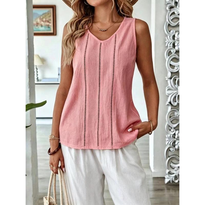 BITCED Women's Fashion Casual Solid Color Print Sleeveless V-Neck  Blouses & Shirts